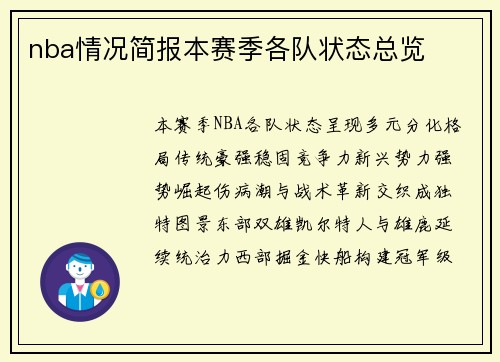nba情况简报本赛季各队状态总览