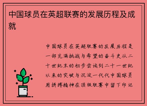 中国球员在英超联赛的发展历程及成就